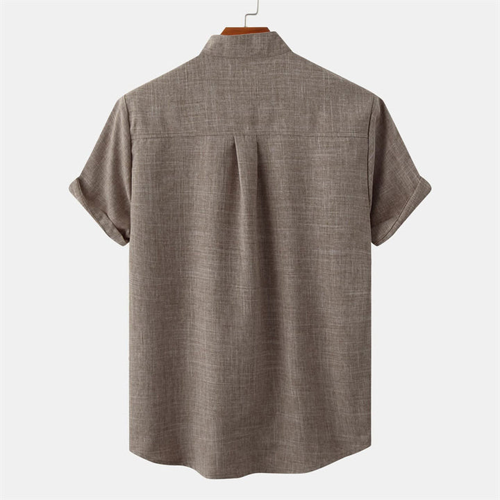 Buddha Stones Summer Men's Button Plain Short Sleeve Cotton Shirt With Pocket