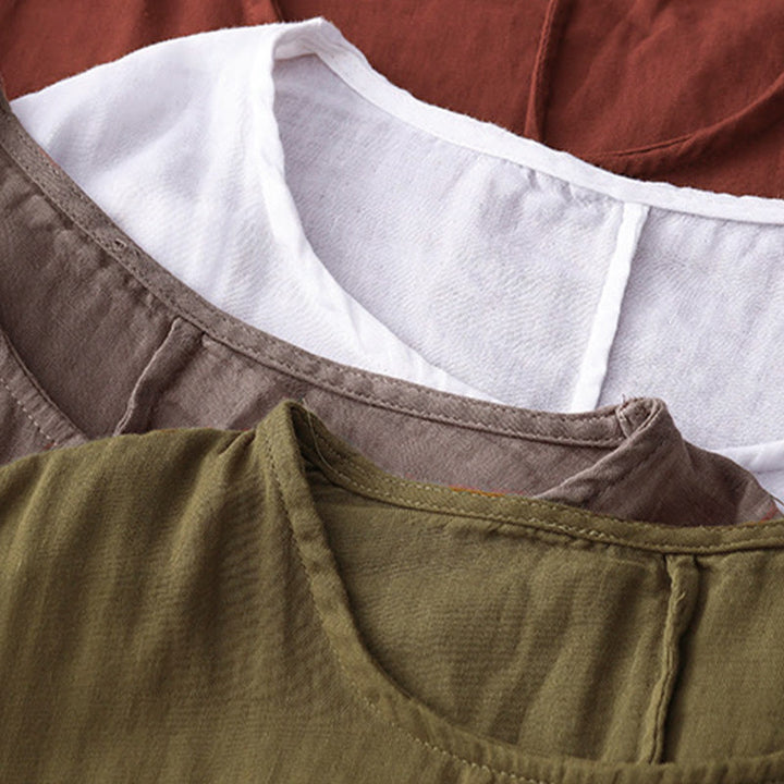 Buddha Stones Casual Line Printing Pattern Short Sleeve Cotton Linen Women's T-Shirt - image 22