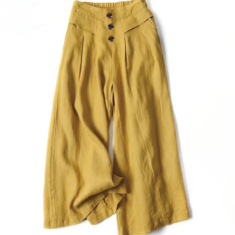 Buddha Stones Retro Casual High Waist Cotton Women's Wide Leg Pants With Pockets - Gold - US12，UK/AU16，EU44 (XL) - image 1