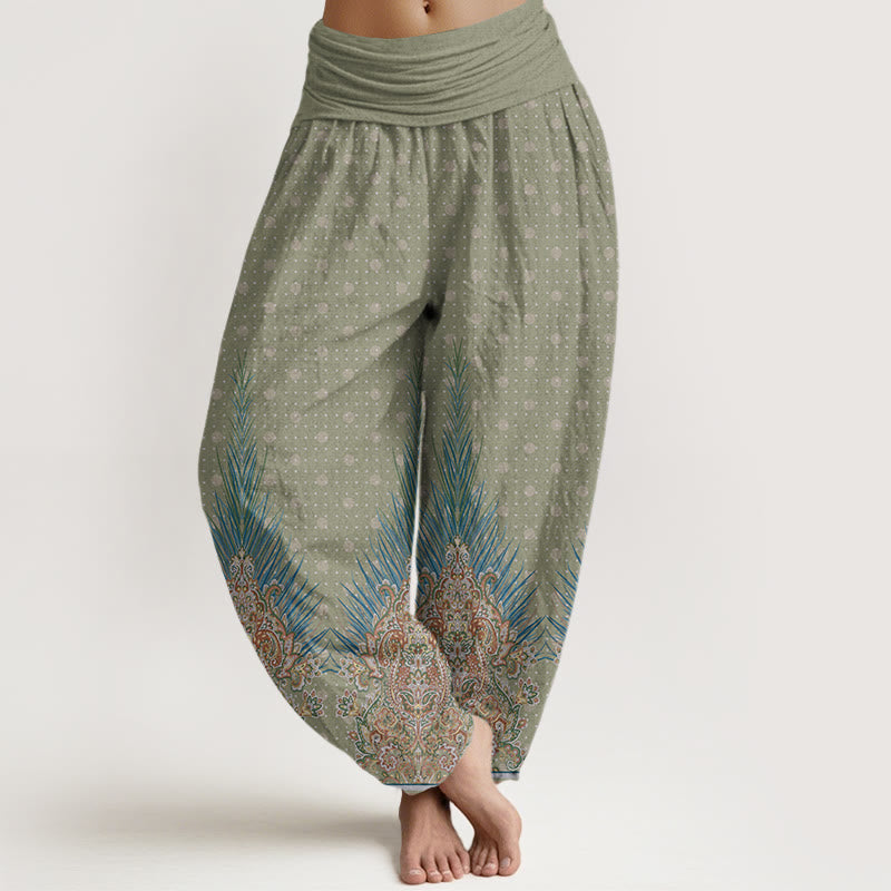 Buddha Stones Cotton Ethnic Peacock Floral Pattern Women's Elastic Waist Harem Pants - DarkSeaGreen - US22，UK/AU26，EU54 (6XL) - image 4