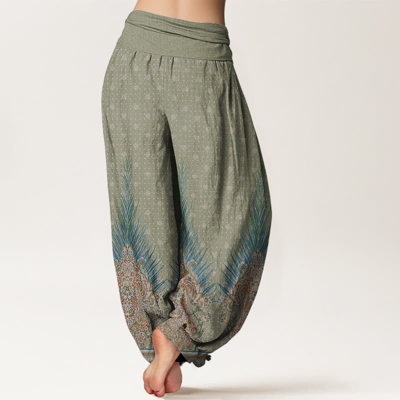 Buddha Stones Cotton Ethnic Peacock Floral Pattern Women's Elastic Waist Harem Pants - image 5