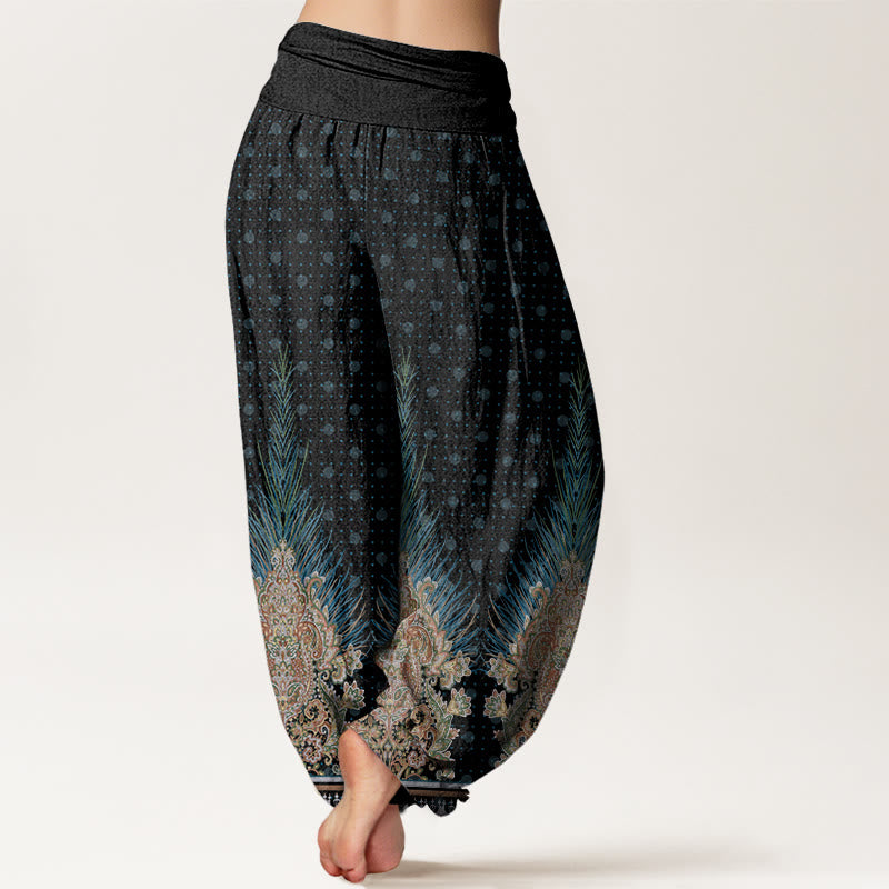 Buddha Stones Cotton Ethnic Peacock Floral Pattern Women's Elastic Waist Harem Pants - image 8