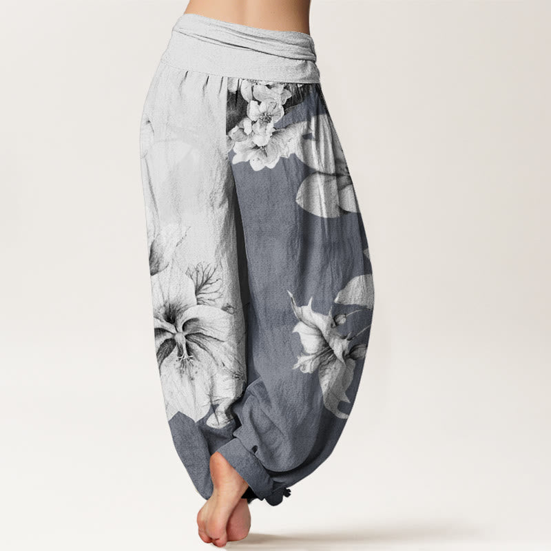 Buddha Stones Camellia Pattern Women's Elastic Waist Harem Pants - image 5