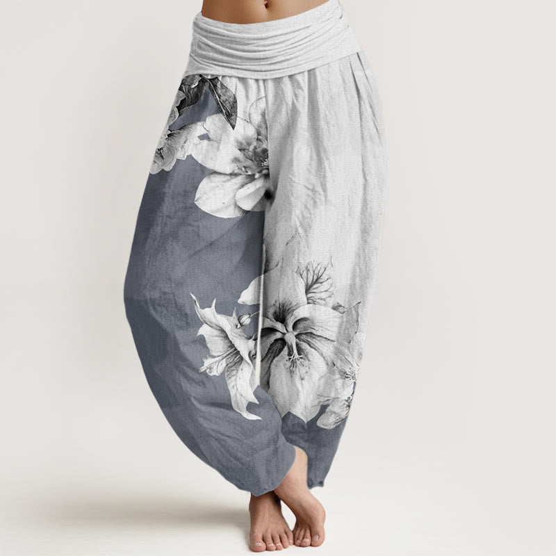 Buddha Stones Camellia Pattern Women's Elastic Waist Harem Pants - Gainsboro - US22，UK/AU26，EU54 (6XL) - image 4