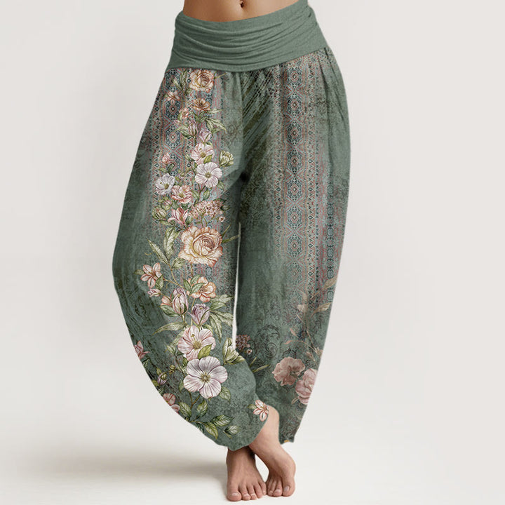 Buddha Stones Ethnic Floral Ethnic Totem Pattern Women's Elastic Waist Harem Pants - MediumSeaGreen - US22，UK/AU26，EU54 (6XL) - image 0