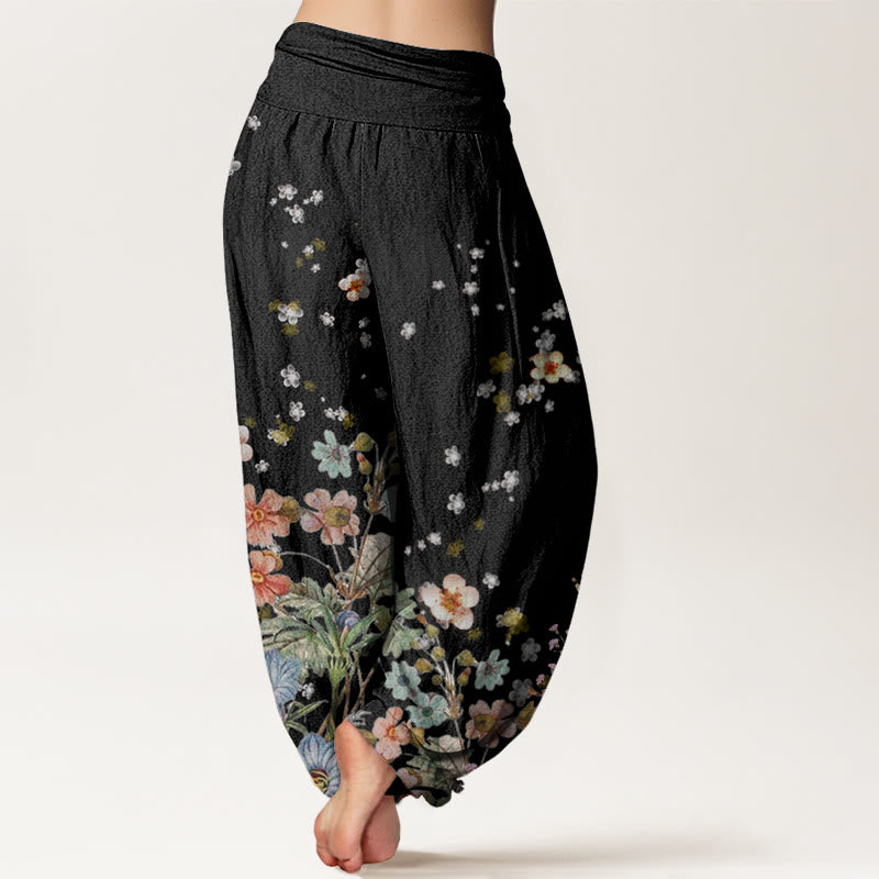 Buddha Stones Various Flowers Pattern Women's Elastic Waist Harem Pants - image 1