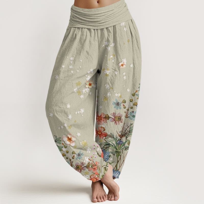 Buddha Stones Cotton Various Flowers Pattern Women's Elastic Waist Harem Pants - DarkSeaGreen - US22，UK/AU26，EU54 (6XL) - image 4