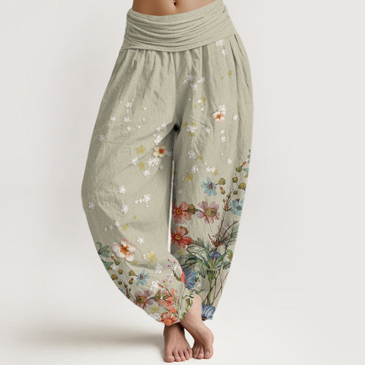 Buddha Stones Cotton Various Flowers Pattern Women's Elastic Waist Harem Pants - DarkSeaGreen - US22，UK/AU26，EU54 (6XL) - image 4