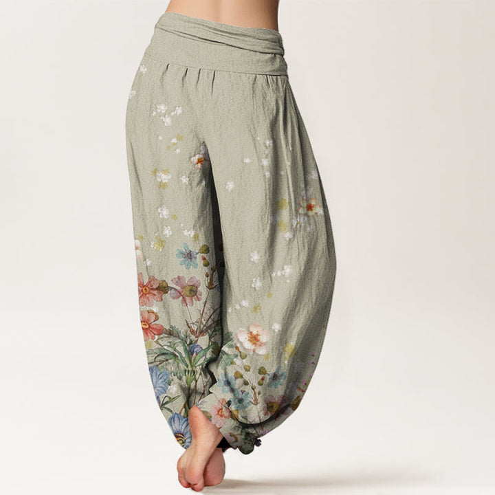 Buddha Stones Cotton Various Flowers Pattern Women's Elastic Waist Harem Pants - image 5