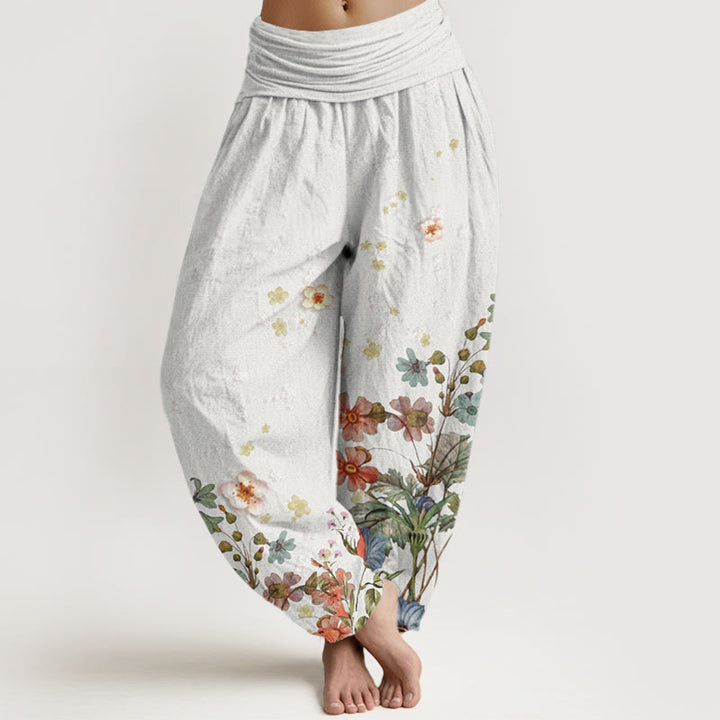 Buddha Stones Various Flowers Pattern Women's Elastic Waist Harem Pants - WhiteSmoke - US22，UK/AU26，EU54 (6XL) - image 7