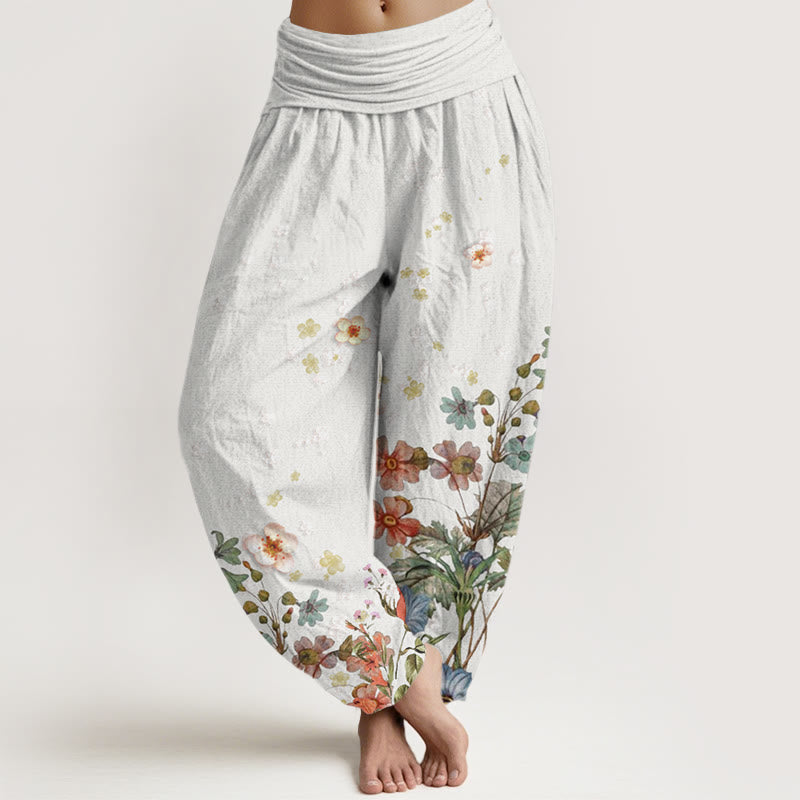 Buddha Stones Cotton Various Flowers Pattern Women's Elastic Waist Harem Pants - WhiteSmoke - US22，UK/AU26，EU54 (6XL) - image 7