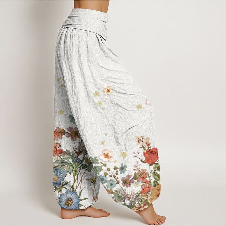Buddha Stones Cotton Various Flowers Pattern Women's Elastic Waist Harem Pants - image 9