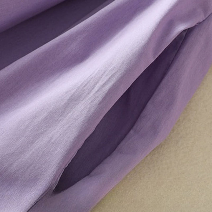 Buddha Stones Summer Orchid Embroidery Lace-Up V-Neck Half Sleeve Cotton Linen Midi Dress With Pockets - image 10