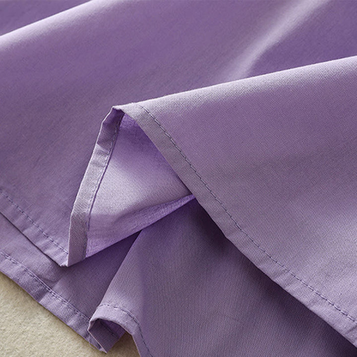 Buddha Stones Summer Orchid Embroidery Lace-Up V-Neck Half Sleeve Cotton Linen Midi Dress With Pockets - image 13