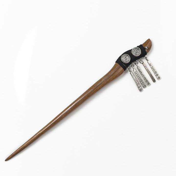 Buddha Stones Silver Tassel Green Sandalwood Soothing Hairpin