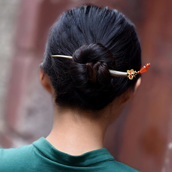 Buddha Stones Silver Tassel Green Sandalwood Soothing Hairpin