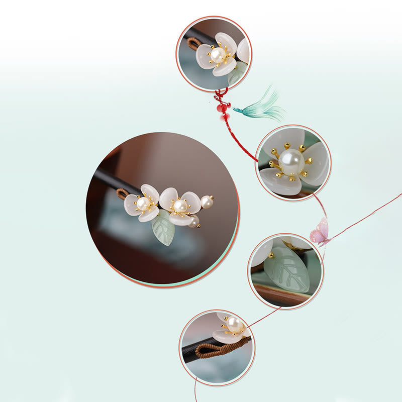Buddha Stones Grain Wood Liuli Magnolia Flowers Pearl Protection Hairpin