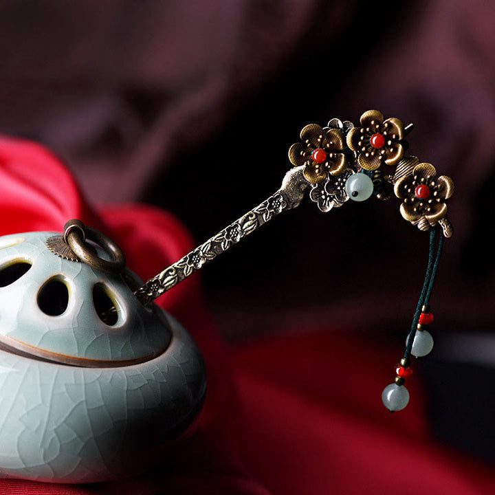 Buddha Stones Green Aventurine Red Agate Alloy Flowers Soothing Hairpin