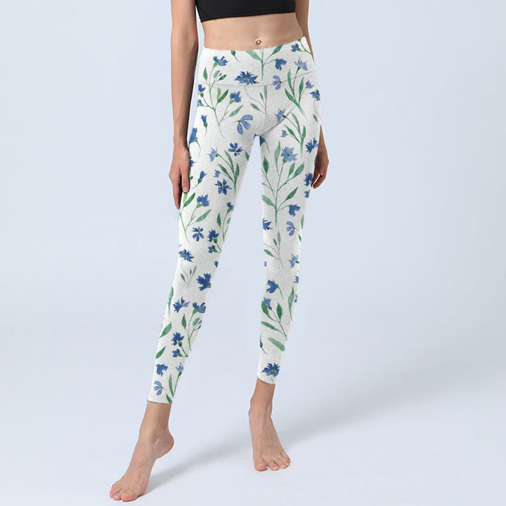 Buddha Stones White Flowers Leaf Pattern Print Gym Leggings Women's Yoga Pants - image 5