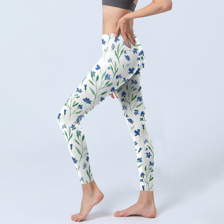 Buddha Stones White Flowers Leaf Pattern Print Gym Leggings Women's Yoga Pants - image 2