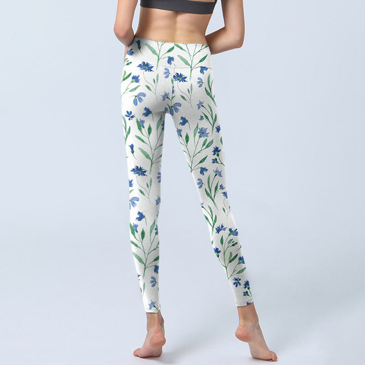 Buddha Stones White Flowers Leaf Pattern Print Gym Leggings Women's Yoga Pants - image 6