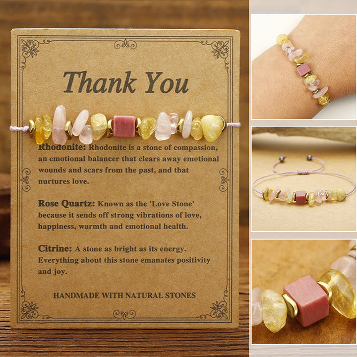 Buddha Stones Thank You Rose Quartz Citrine Rhodonite Passionate Bracelet