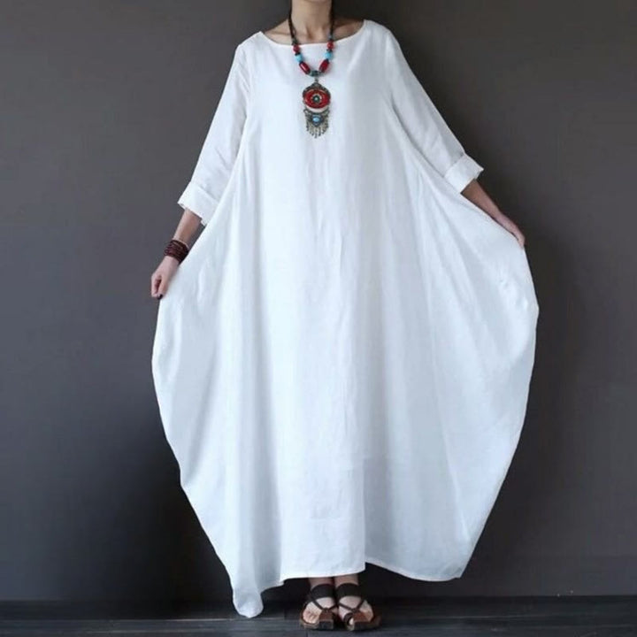 Buddha Stones Solid Color Three Quarter Sleeve Cotton Women's Maxi Dress - image 3
