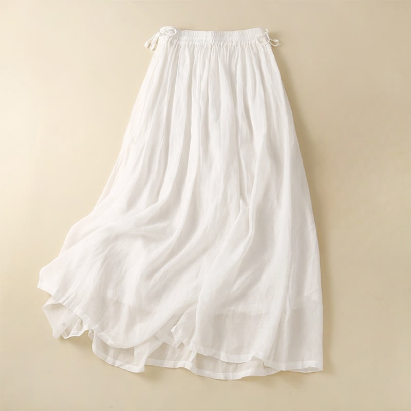 Buddha Stones Plain Lace Up Elastic Waist Cotton Women's Skirt With Pockets - White - US8-10，UK/AU12-14，EU40-42 (2XL) - image 11