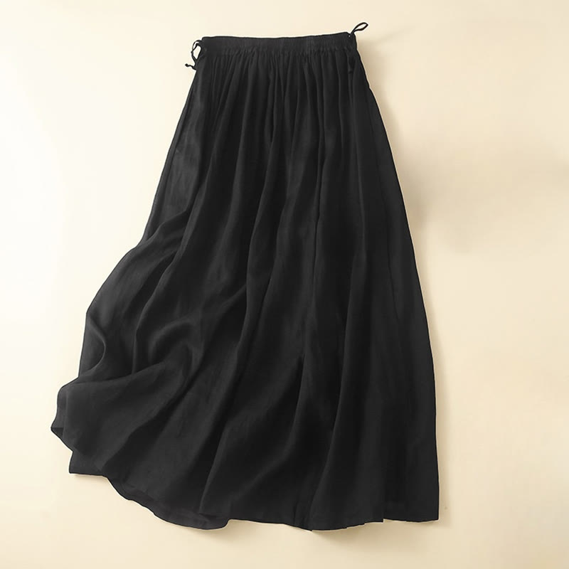 Buddha Stones Plain Lace Up Elastic Waist Cotton Women's Skirt With Pockets - Black - US8-10，UK/AU12-14，EU40-42 (2XL) - image 17