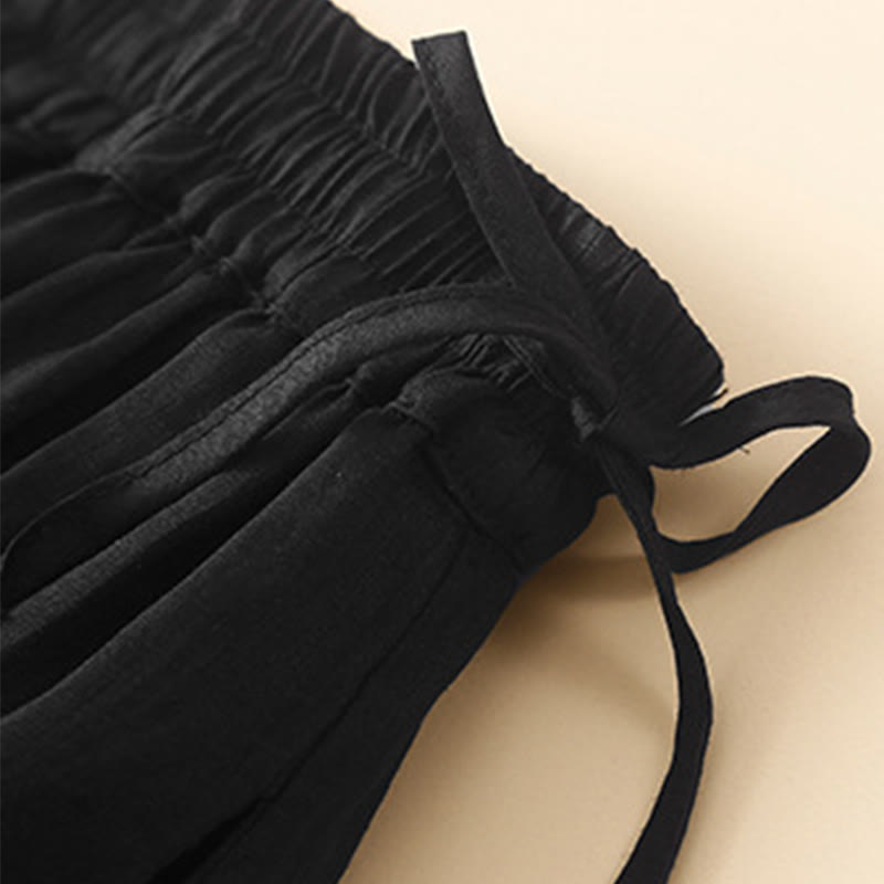 Buddha Stones Plain Lace Up Elastic Waist Cotton Women's Skirt With Pockets - image 20