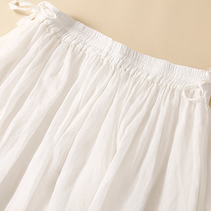 Buddha Stones Plain Lace Up Elastic Waist Cotton Women's Skirt With Pockets - image 12