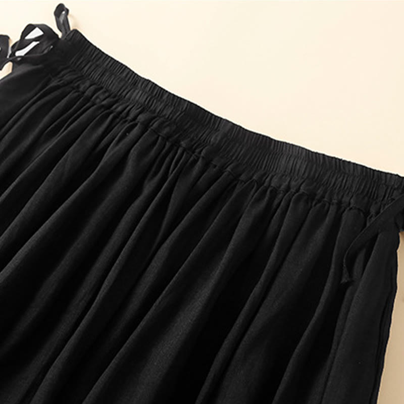 Buddha Stones Plain Lace Up Elastic Waist Cotton Women's Skirt With Pockets - image 18