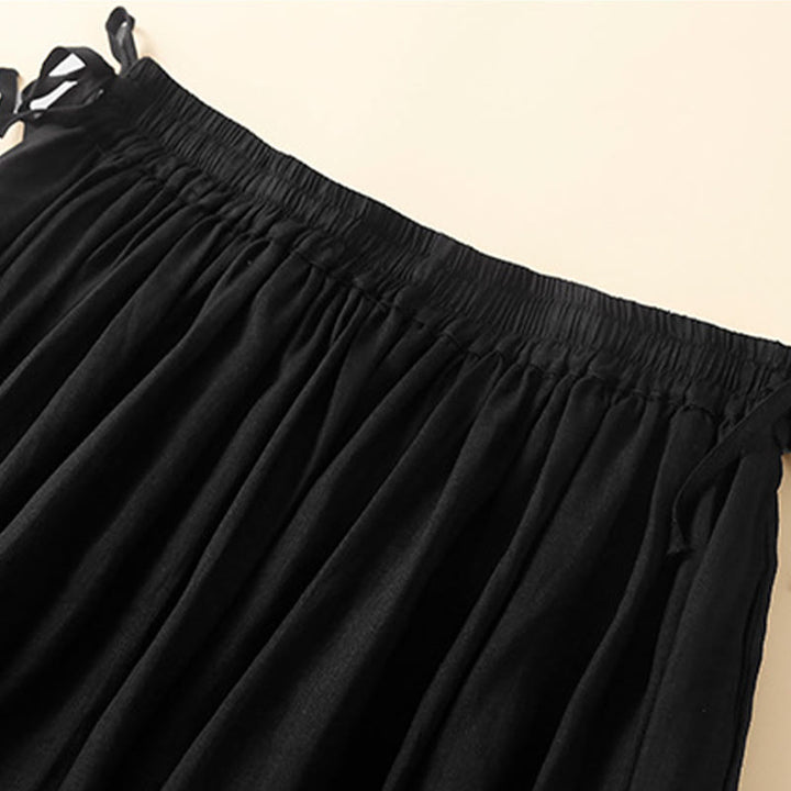Buddha Stones Plain Lace Up Elastic Waist Cotton Women's Skirt With Pockets - image 18