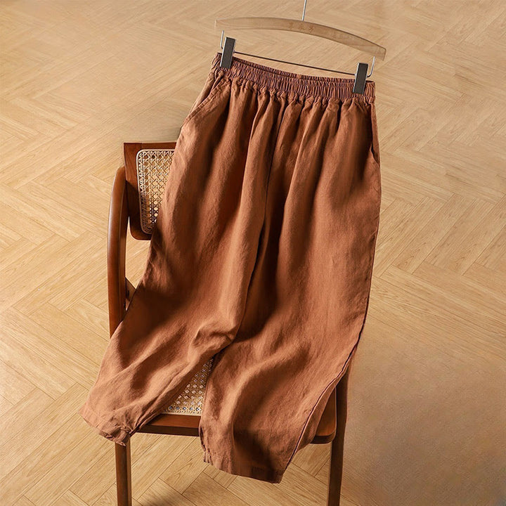 Buddha Stones Casual Plain High Waist Cotton Linen Women's Harem Pants With Pockets - Chocolate - US14，UK/AU18，EU46 (4XL) - image 0