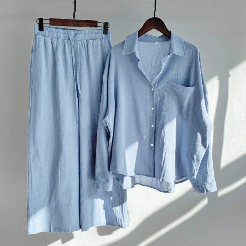 Buddha Stones 2Pcs Long Sleeve Shirt Top With Pockets Drawstring Pants Meditation Cotton Linen Clothing Women's Set - LightSteelBlue - US20，UK/AU24，EU52 (5XL) - image 24