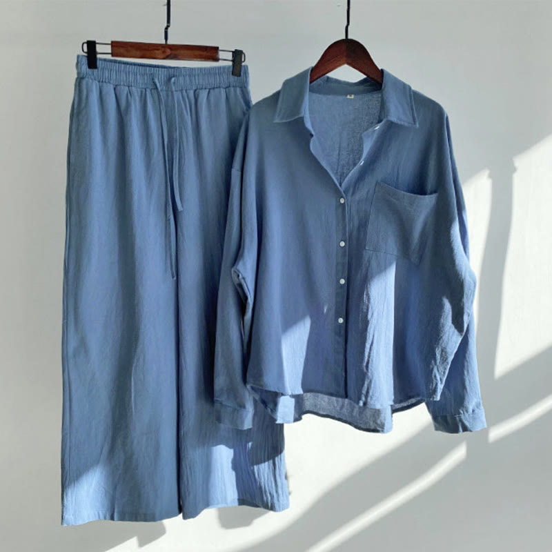 Buddha Stones 2Pcs Long Sleeve Shirt Top With Pockets Drawstring Pants Meditation Cotton Linen Clothing Women's Set - RoyalBlue - US20，UK/AU24，EU52 (5XL) - image 18