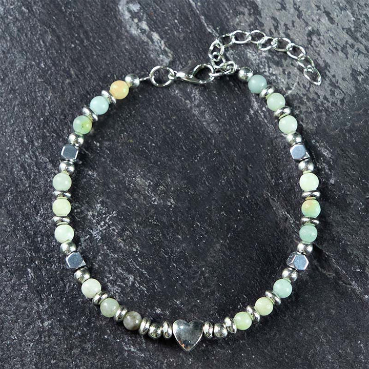 Buddha Stones Natural Stone Amazonite Amethyst Lazurite Rose Quartz Heart Positive Balance Bracelet