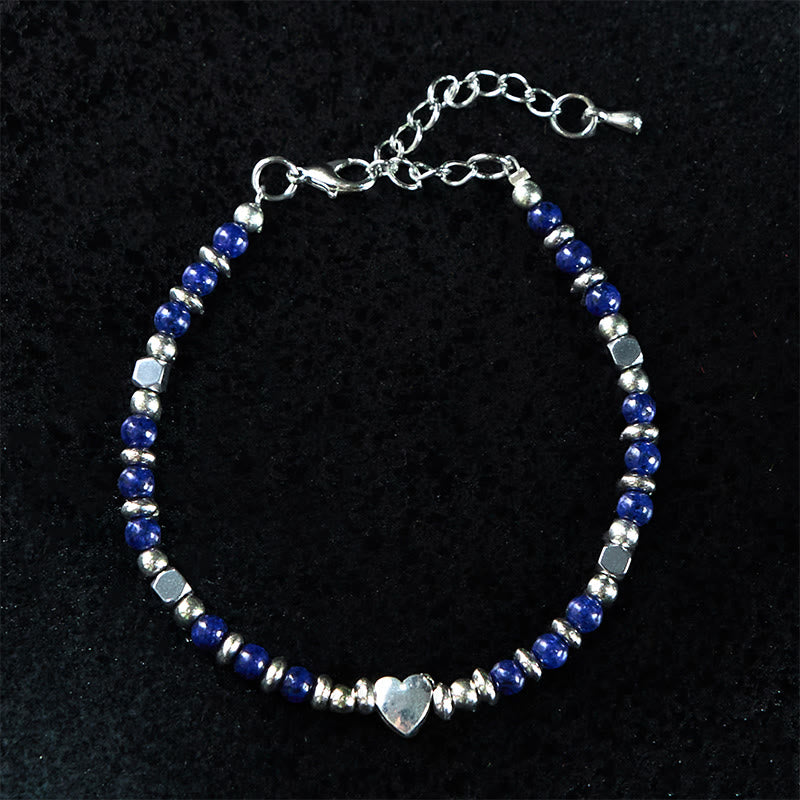 Buddha Stones Natural Stone Amazonite Amethyst Lazurite Rose Quartz Heart Positive Balance Bracelet