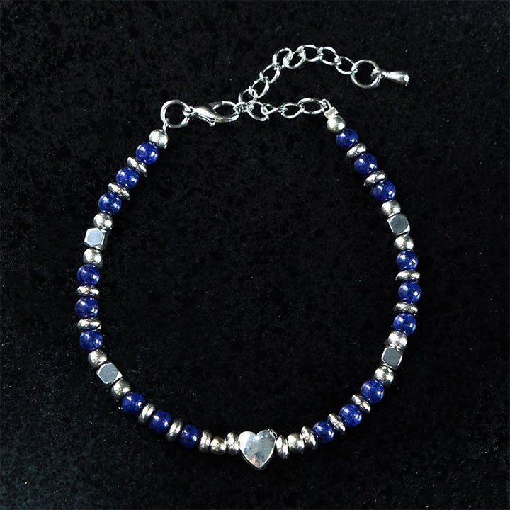 Buddha Stones Natural Stone Amazonite Amethyst Lazurite Rose Quartz Heart Positive Balance Bracelet