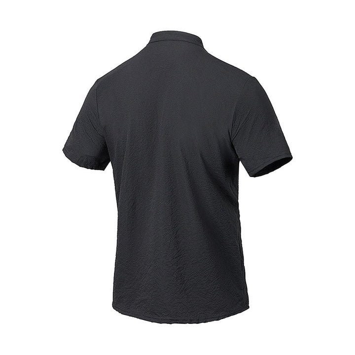 Buddha Stones Solid Color Polo Plaid Half Buttons Men's Short Sleeve Shirt