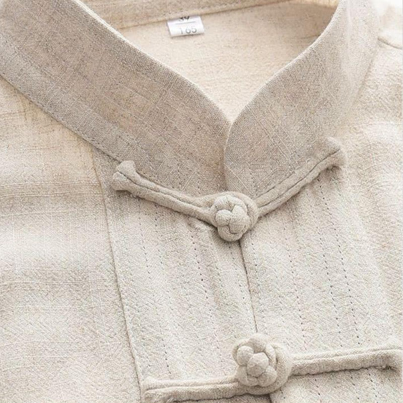 Buddha Stones 2Pcs Tang Suit Frog-Button Long Sleeve Shirt Pants Men's Set - image 2