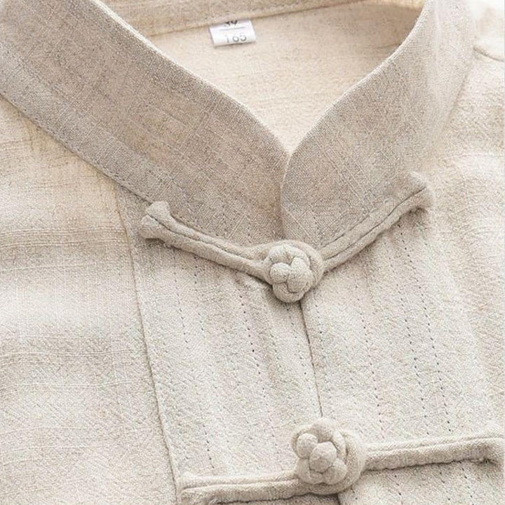 Buddha Stones 2Pcs Tang Suit Frog-Button Long Sleeve Shirt Pants Men's Set - image 2