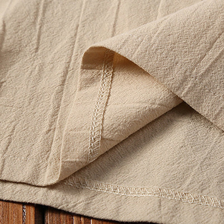 Buddha Stones 2Pcs Solid Color Frog-Button Tang Suit Cotton Linen Short Sleeve Pants Clothing Men's Set - image 7