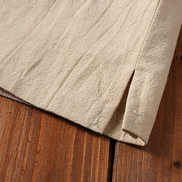 Buddha Stones 2Pcs Solid Color Frog-Button Tang Suit Cotton Linen Short Sleeve Pants Clothing Men's Set - image 9