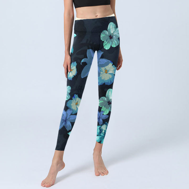 Buddha Stones Green Blue Floral Print Exercise Leggings Women's Yoga Pants - image 5