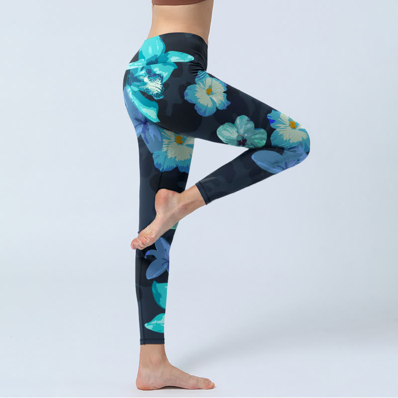 Buddha Stones Green Blue Floral Print Exercise Leggings Women's Yoga Pants - image 4