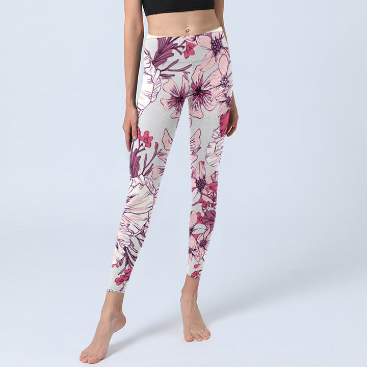 Buddha Stones Pink Rose Red Flowers Print Exercise Leggings Women's Yoga Pants - image 5
