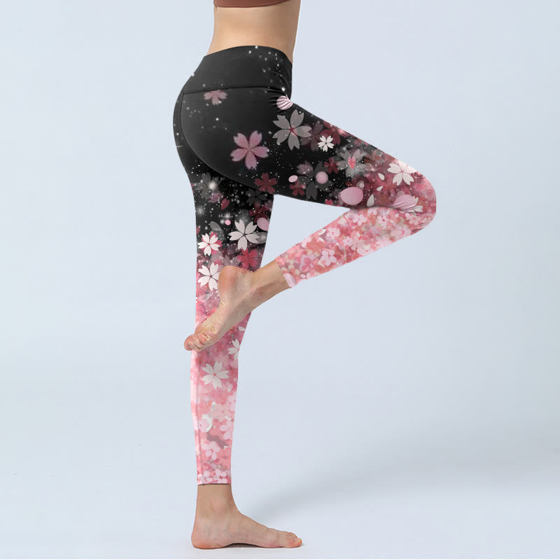Buddha Stones Pink Cherry Blossoms Print Exercise Leggings Women's Yoga Pants - image 3