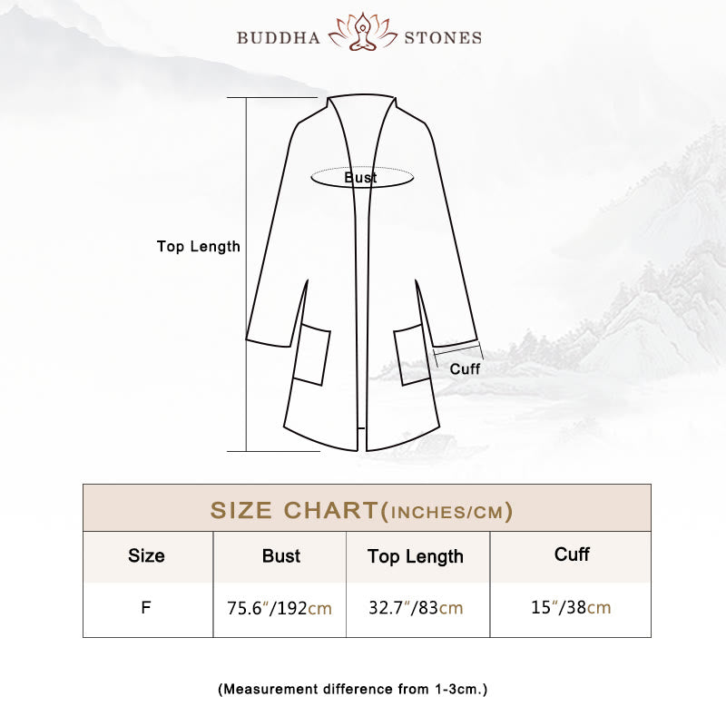 Buddha Stones Plain Design Long Sleeve Coat Zen Meditation Open Front Top Cotton Jacket - image 4