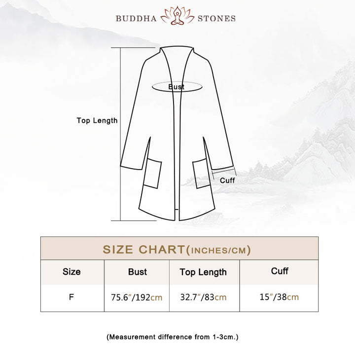 Buddha Stones Plain Design Long Sleeve Coat Zen Meditation Open Front Top Cotton Jacket - image 4